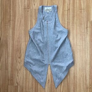 Aiko Leather Cotton Vest Grey & Silver M EUC